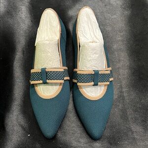 Chic Teal and Beige Women's Flats